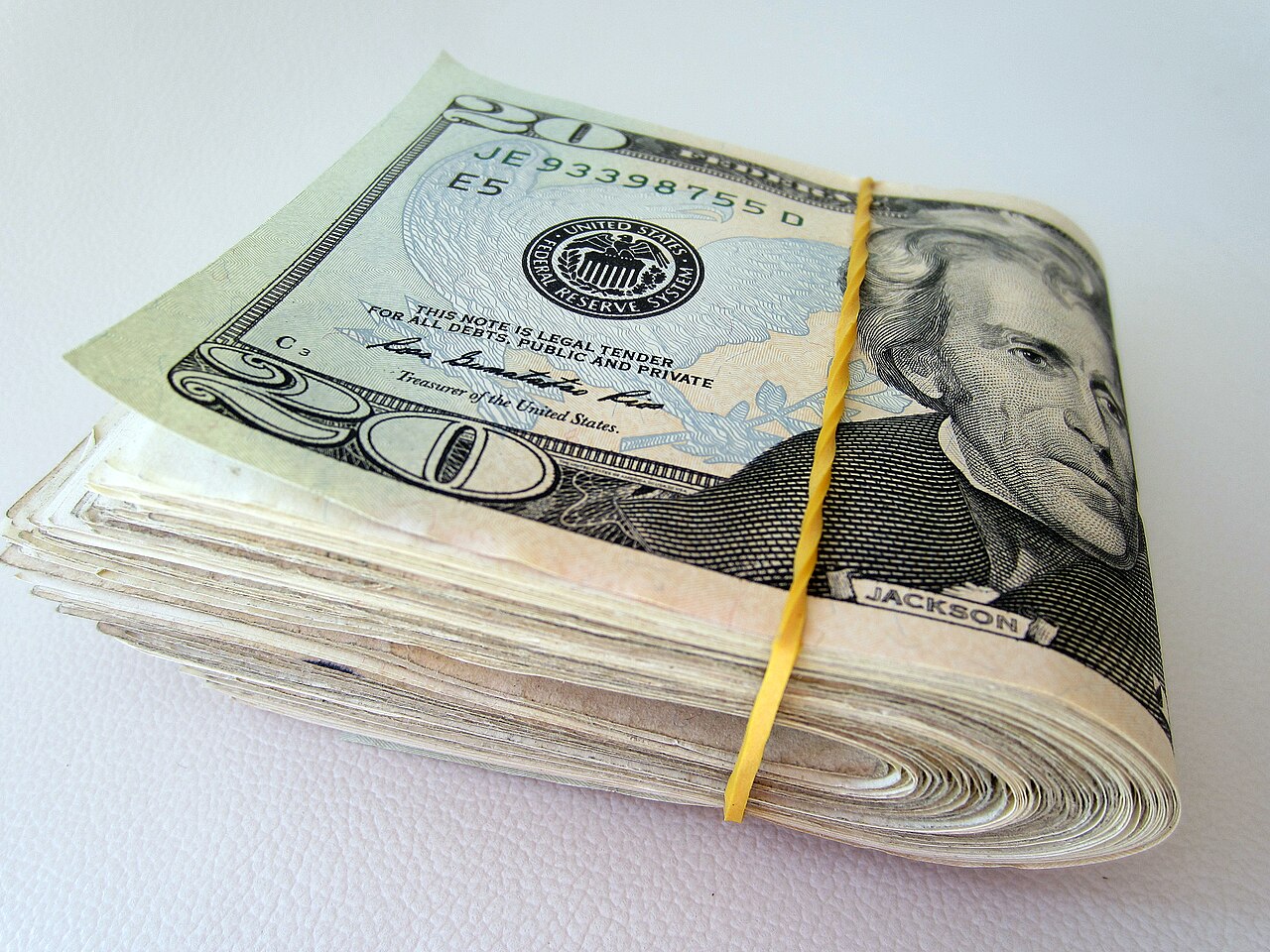 A stack of U.S. dollar bills