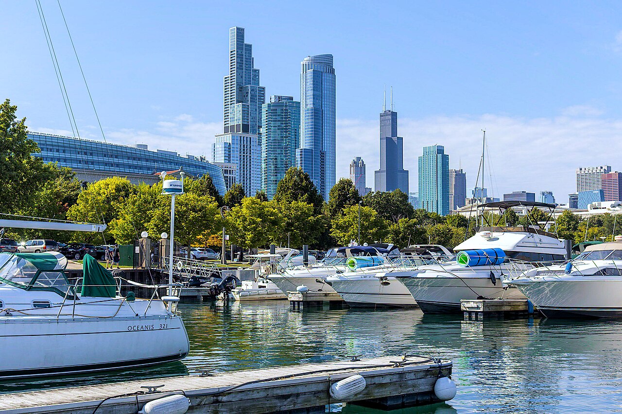The Chicago skyline seen from Lake Michigan