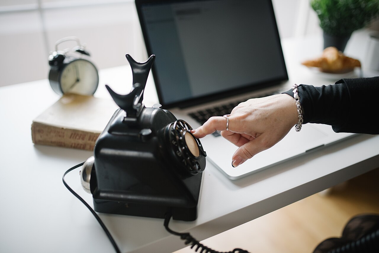A telephone on a desk