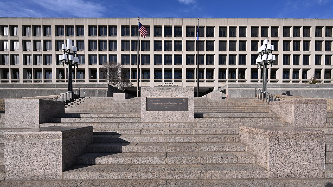 The front of the U.S. Department of Labor headquarters in Washington, D.C.