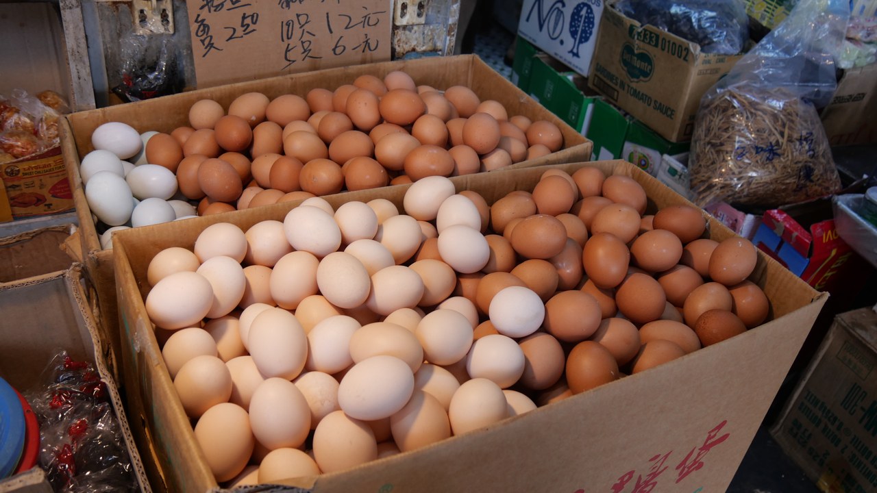 Wholesale eggs slipped to 66 cents a dozen, and the liquid egg that goes into packaged food costs about 7.5 cents